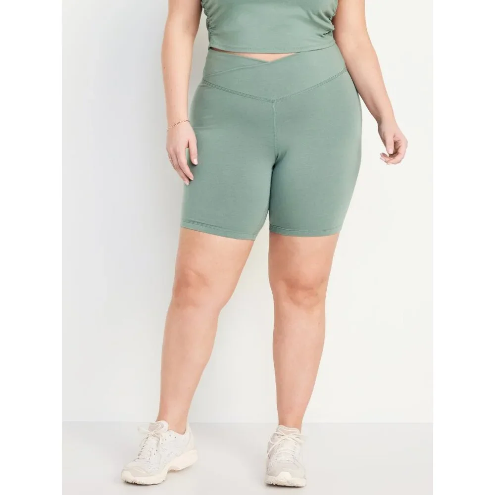 Old Navy Active Biker Shorts Powerchill Green Extra High Rise Go Dry